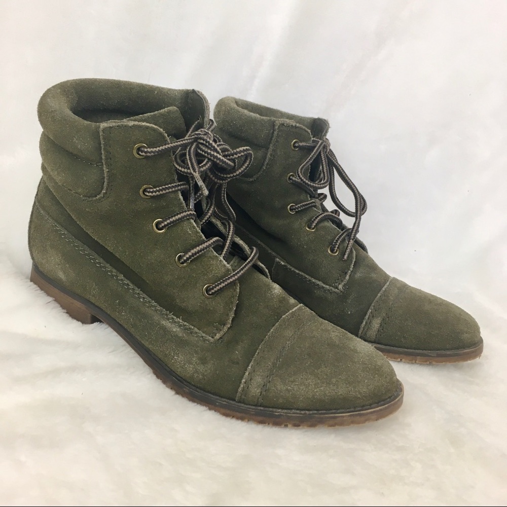 Steve Madden Green Suede Leather Combat Lace Up Ankle Boots Women’s Size 7.5